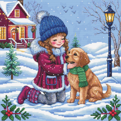 Furry Friend in the Snow Cross Stitch Pattern